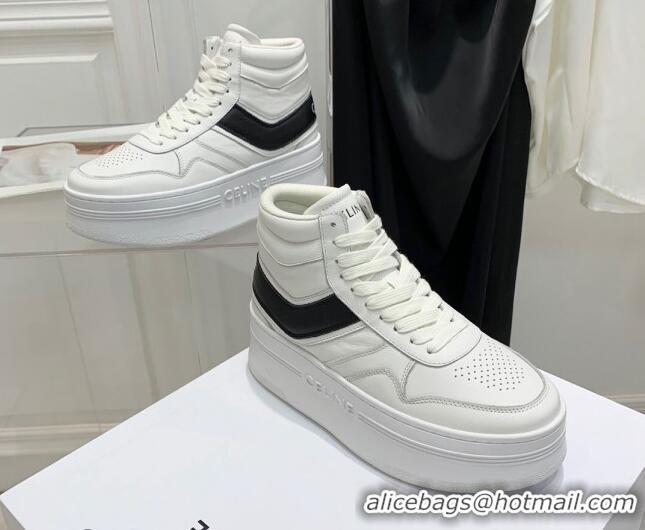 Best Product Celine Triomphe Lambskin Platform Boot Sneakers White/Black 080859