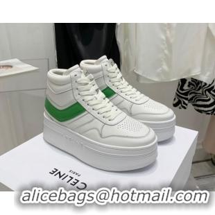 Charming Celine Triomphe Lambskin Platform Boot Sneakers White/Green 080860