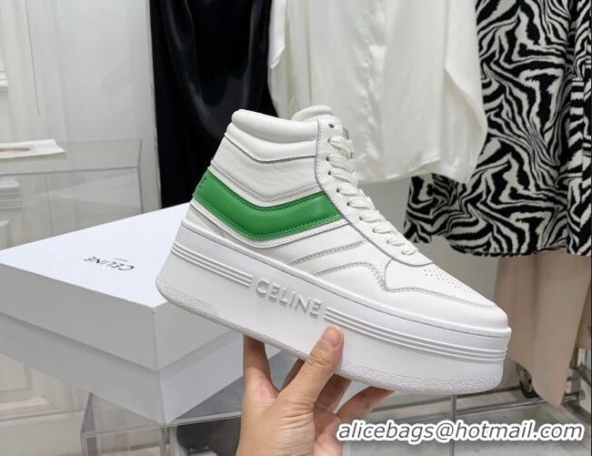 Charming Celine Triomphe Lambskin Platform Boot Sneakers White/Green 080860