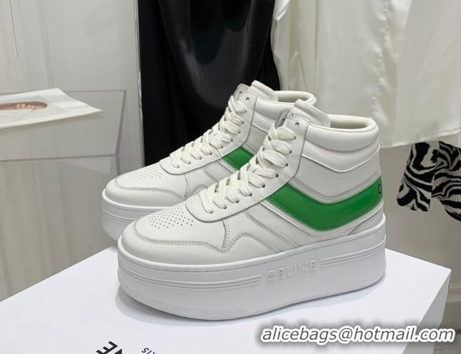 Charming Celine Triomphe Lambskin Platform Boot Sneakers White/Green 080860