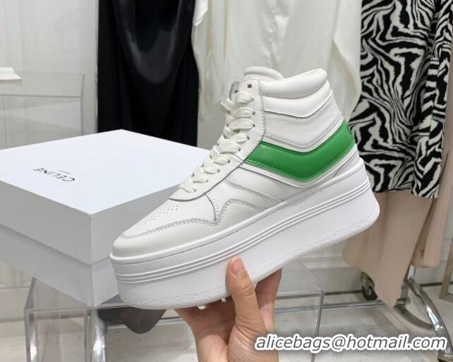 Charming Celine Triomphe Lambskin Platform Boot Sneakers White/Green 080860