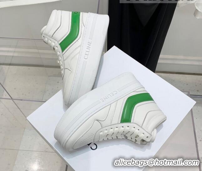 Charming Celine Triomphe Lambskin Platform Boot Sneakers White/Green 080860