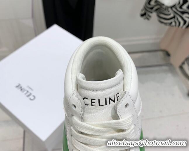 Charming Celine Triomphe Lambskin Platform Boot Sneakers White/Green 080860