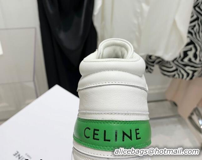 Charming Celine Triomphe Lambskin Platform Boot Sneakers White/Green 080860