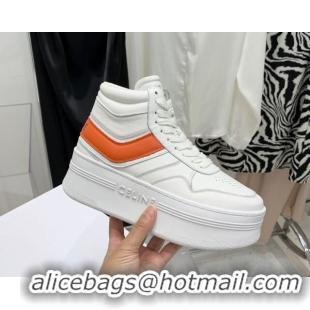 Top Design Celine Triomphe Lambskin Platform Boot Sneakers White/Orange 080861