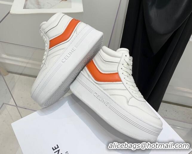 Top Design Celine Triomphe Lambskin Platform Boot Sneakers White/Orange 080861