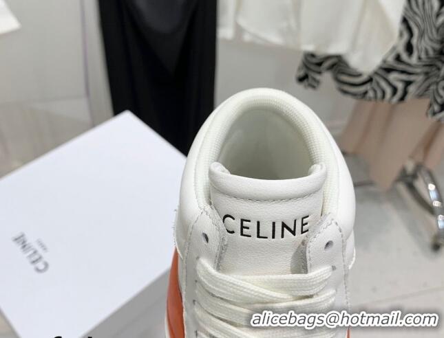 Top Design Celine Triomphe Lambskin Platform Boot Sneakers White/Orange 080861