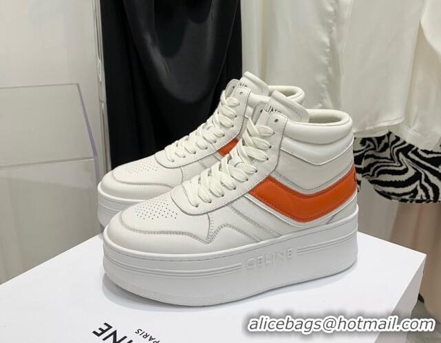 Top Design Celine Triomphe Lambskin Platform Boot Sneakers White/Orange 080861