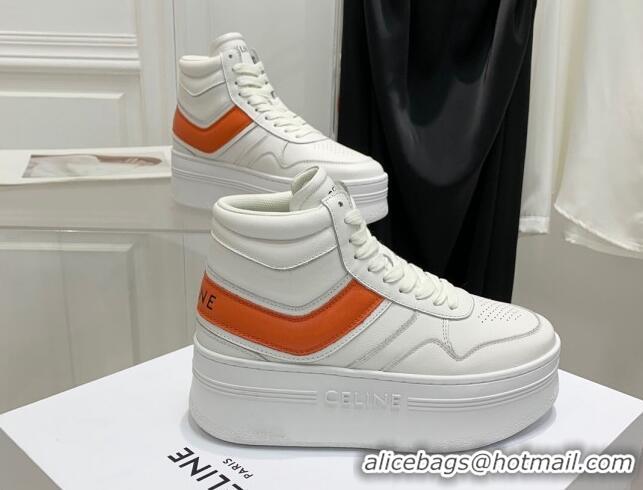 Top Design Celine Triomphe Lambskin Platform Boot Sneakers White/Orange 080861