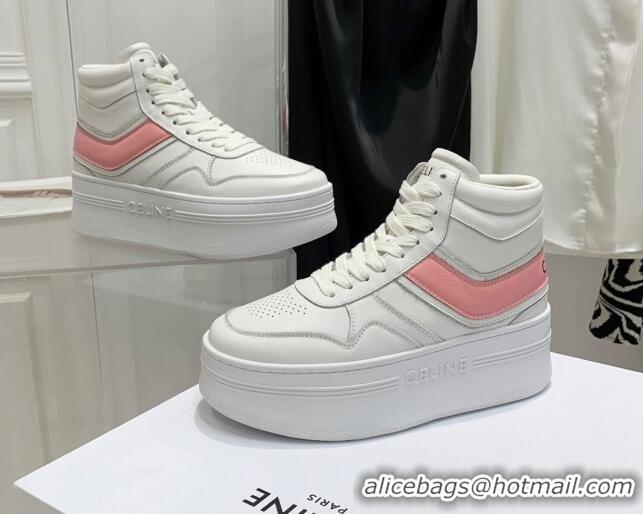 Good Quality Celine Triomphe Lambskin Platform Boot Sneakers White/Pink 080862