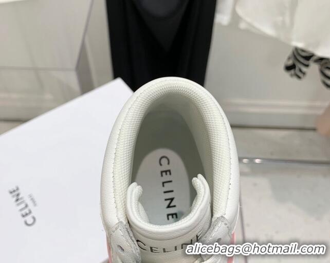 Good Quality Celine Triomphe Lambskin Platform Boot Sneakers White/Pink 080862