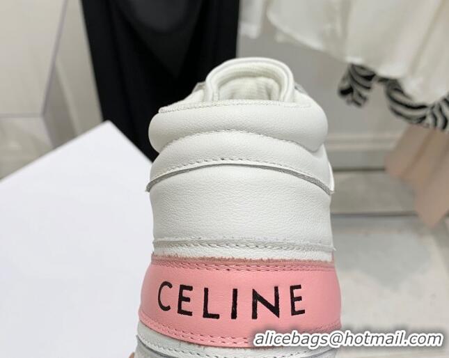 Good Quality Celine Triomphe Lambskin Platform Boot Sneakers White/Pink 080862