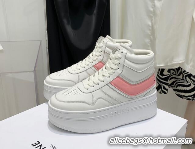 Good Quality Celine Triomphe Lambskin Platform Boot Sneakers White/Pink 080862