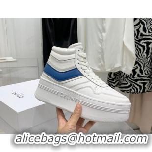 Popular Style Celine Triomphe Lambskin Platform Boot Sneakers White/Blue 080863