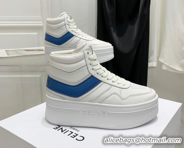 Popular Style Celine Triomphe Lambskin Platform Boot Sneakers White/Blue 080863