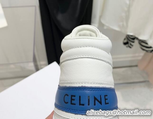 Popular Style Celine Triomphe Lambskin Platform Boot Sneakers White/Blue 080863