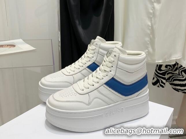 Popular Style Celine Triomphe Lambskin Platform Boot Sneakers White/Blue 080863