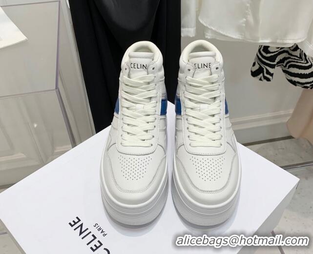 Popular Style Celine Triomphe Lambskin Platform Boot Sneakers White/Blue 080863