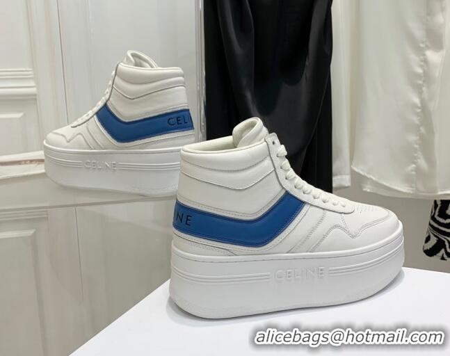 Popular Style Celine Triomphe Lambskin Platform Boot Sneakers White/Blue 080863