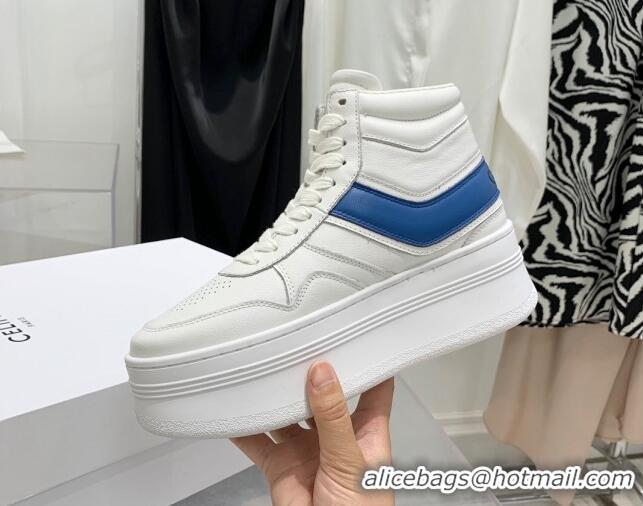 Popular Style Celine Triomphe Lambskin Platform Boot Sneakers White/Blue 080863