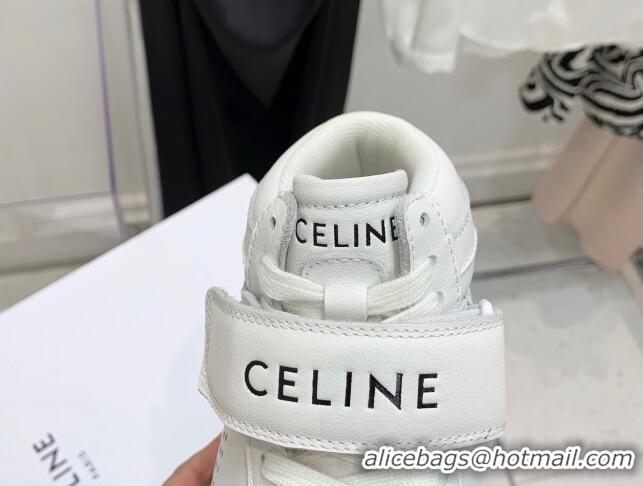 Stylish Celine Triomphe Leather Platform Boot Sneakers with Strap White 080864