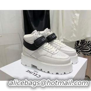 Grade Quality Celine Triomphe Leather Platform Boot Sneakers with Strap White/Black 080865