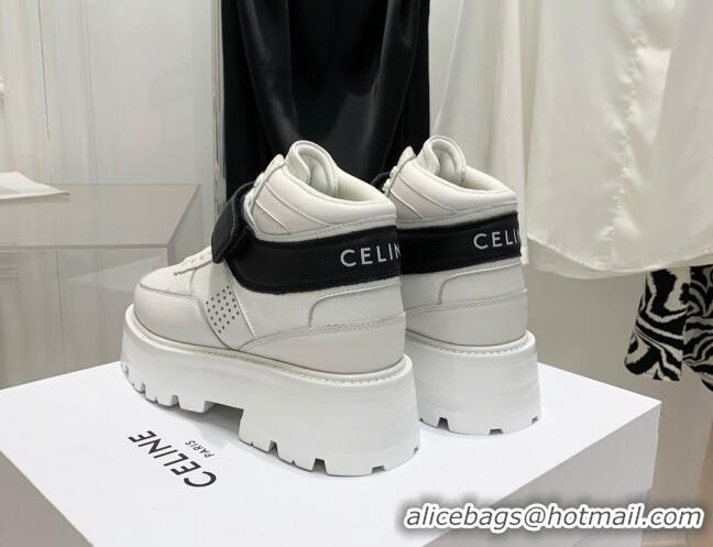 Grade Quality Celine Triomphe Leather Platform Boot Sneakers with Strap White/Black 080865