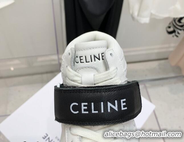 Grade Quality Celine Triomphe Leather Platform Boot Sneakers with Strap White/Black 080865