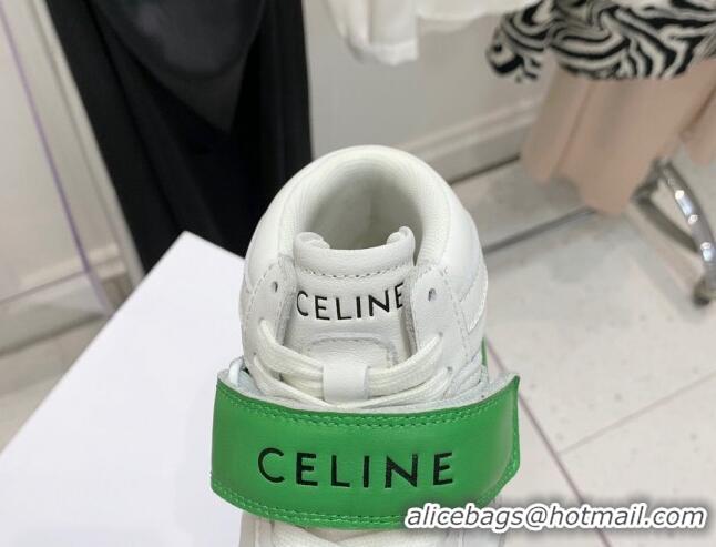 Best Price Celine Triomphe Leather Platform Boot Sneakers with Strap White/Green 080866