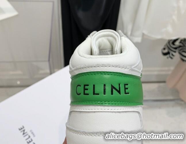 Best Price Celine Triomphe Leather Platform Boot Sneakers with Strap White/Green 080866