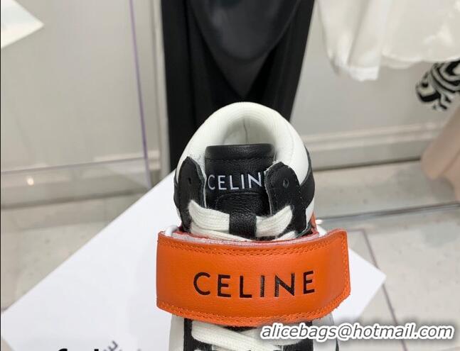 Unique Style Celine Triomphe Leather Platform Boot Sneakers with Strap White/Black/Orange 080868