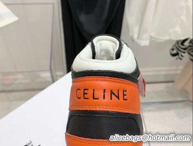 Unique Style Celine Triomphe Leather Platform Boot Sneakers with Strap White/Black/Orange 080868