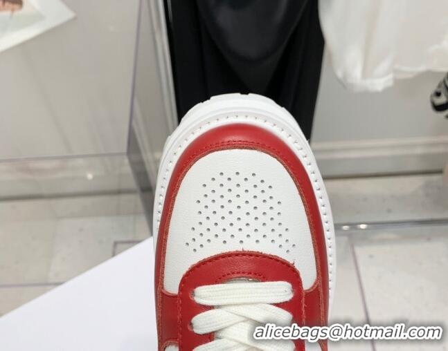 Best Grade Celine Triomphe Leather Platform Boot Sneakers with Strap White/Red 080869