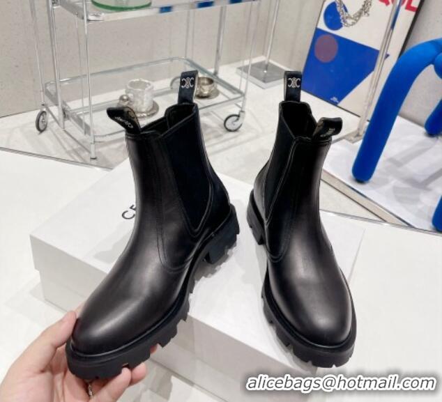 Low Price Celine Calf Leather Ankle Chelsea Boots Black 081220