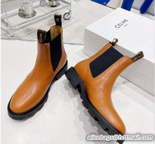 Good Product Celine Calf Leather Ankle Chelsea Boots Brown 081221