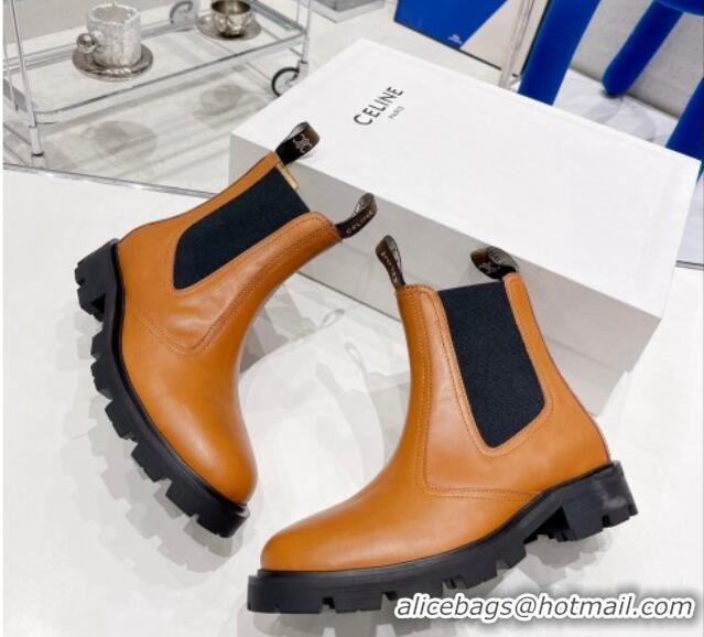 Good Product Celine Calf Leather Ankle Chelsea Boots Brown 081221