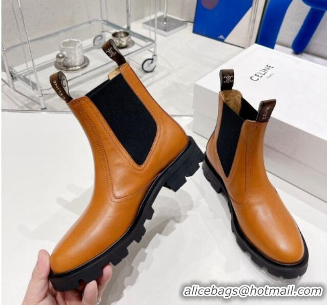 Good Product Celine Calf Leather Ankle Chelsea Boots Brown 081221