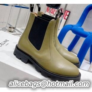 Discount Fashion Celine Calf Leather Ankle Chelsea Boots Green 081222