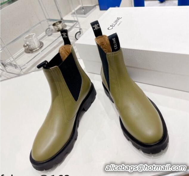 Discount Fashion Celine Calf Leather Ankle Chelsea Boots Green 081222