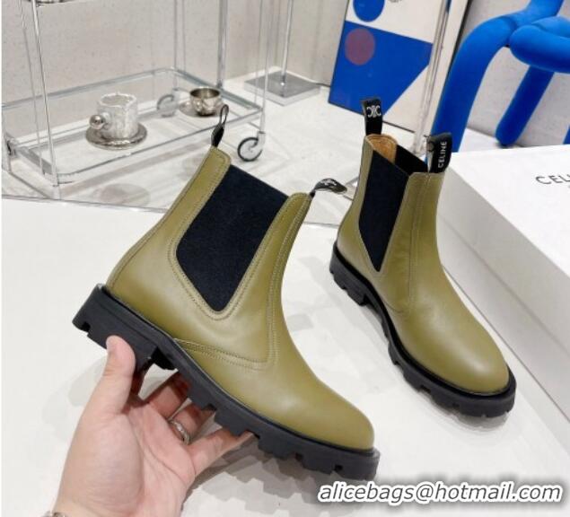 Discount Fashion Celine Calf Leather Ankle Chelsea Boots Green 081222