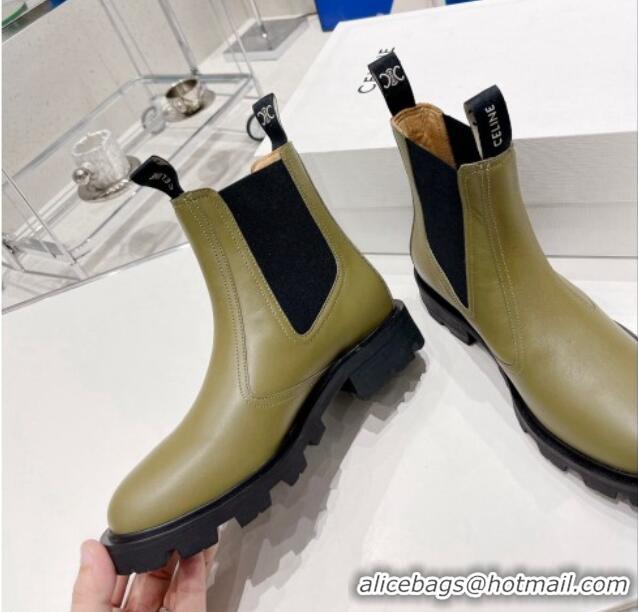 Discount Fashion Celine Calf Leather Ankle Chelsea Boots Green 081222