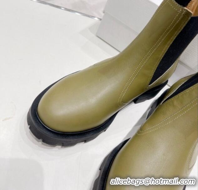 Discount Fashion Celine Calf Leather Ankle Chelsea Boots Green 081222