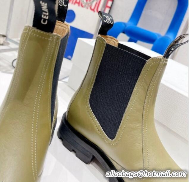 Discount Fashion Celine Calf Leather Ankle Chelsea Boots Green 081222