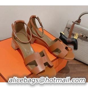 Popular Style Hermes Santorini Swift Calfskin Sandal 5cm Brown 052334