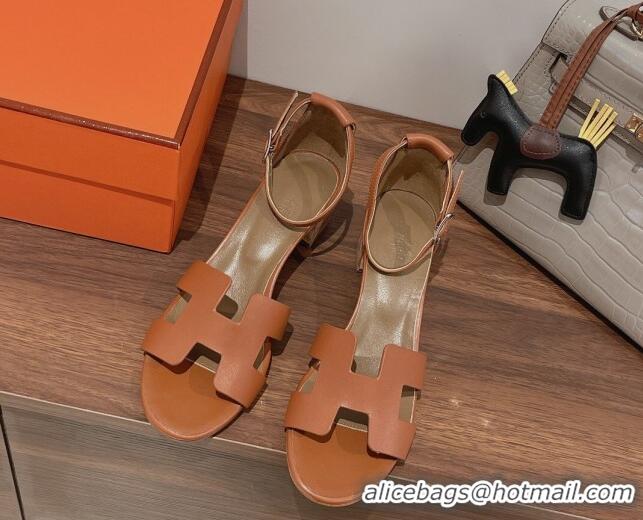 Popular Style Hermes Santorini Swift Calfskin Sandal 5cm Brown 052334