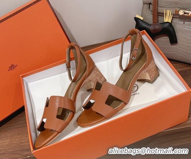 Popular Style Hermes Santorini Swift Calfskin Sandal 5cm Brown 052334