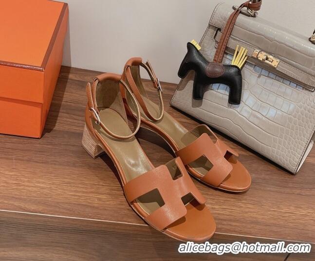 Popular Style Hermes Santorini Swift Calfskin Sandal 5cm Brown 052334