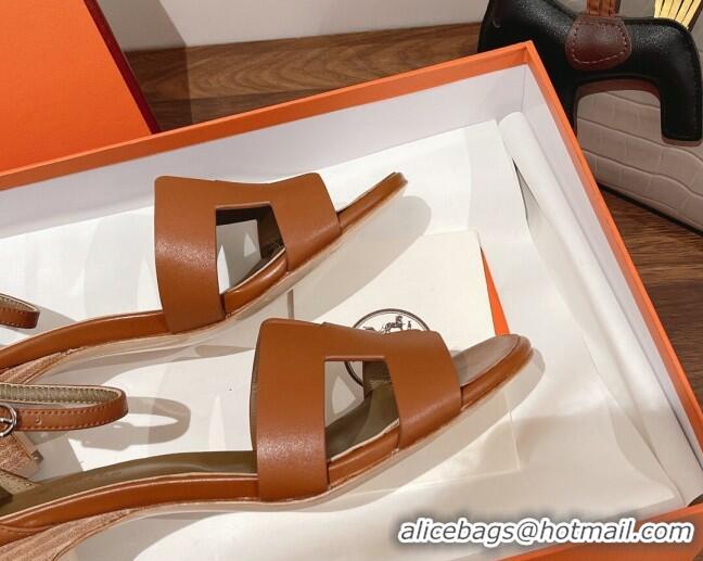 Popular Style Hermes Santorini Swift Calfskin Sandal 5cm Brown 052334