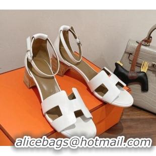 Discount Hermes Santorini Swift Calfskin Sandal 5cm 052334 White