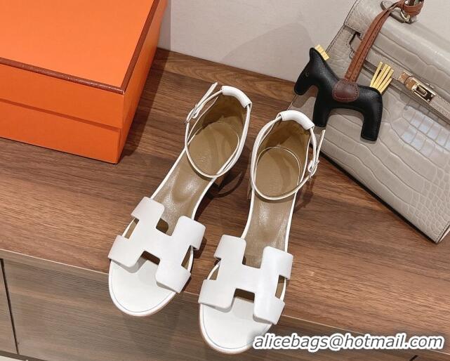 Discount Hermes Santorini Swift Calfskin Sandal 5cm 052334 White